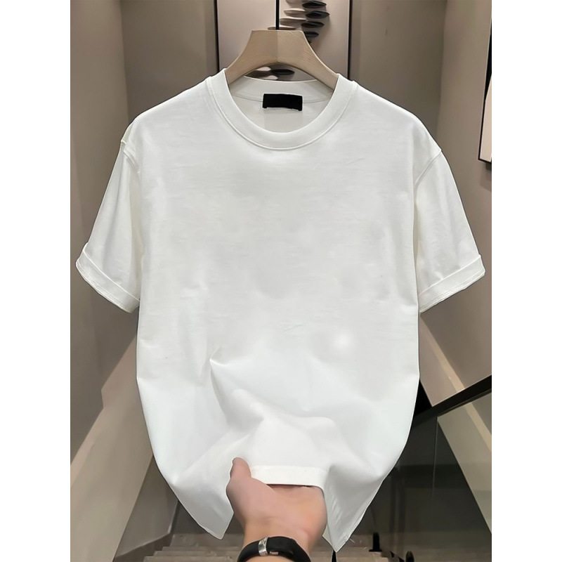 European code cross-border pure cotton high-end men's pure cotton round neck printed short-sleeved T-shirt men's 2024 summer new loose