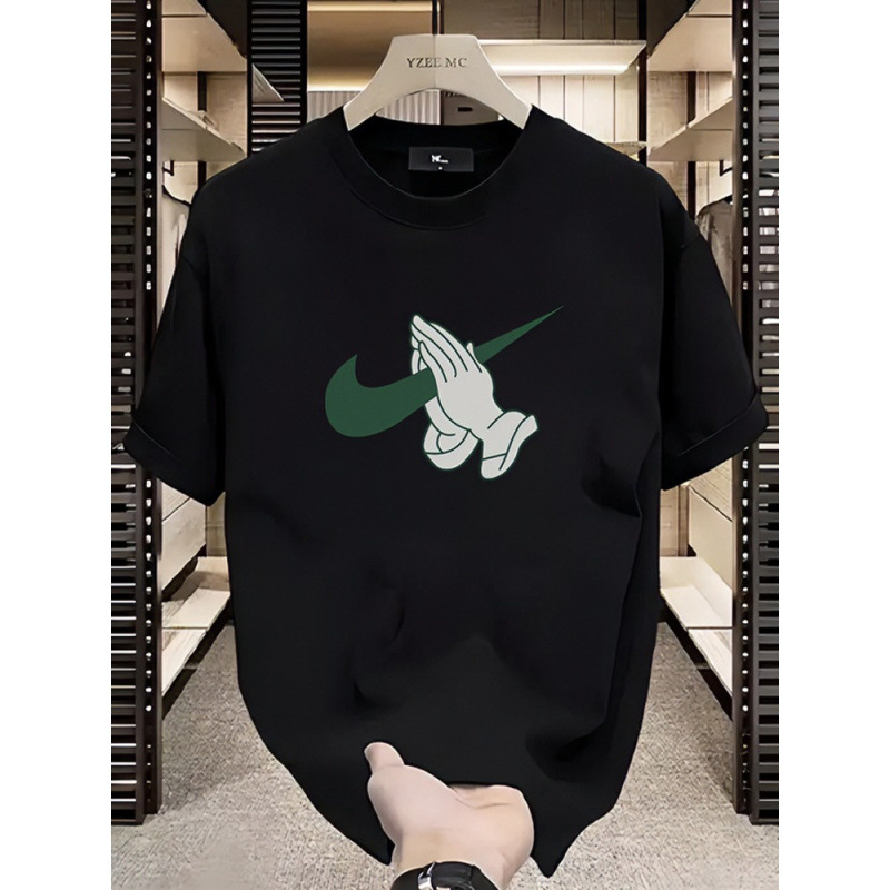 European code cross-border pure cotton high-end men's pure cotton round neck printed short-sleeved T-shirt men's 2024 summer new loose