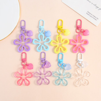 New dopamine large hollow flower keychain small peach heart accessories women's bag pendant diy handmade materials