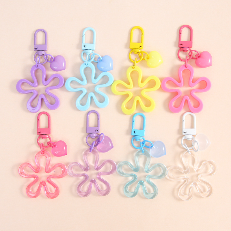 New dopamine large hollow flower keychain small peach heart accessories women's bag pendant diy handmade materials