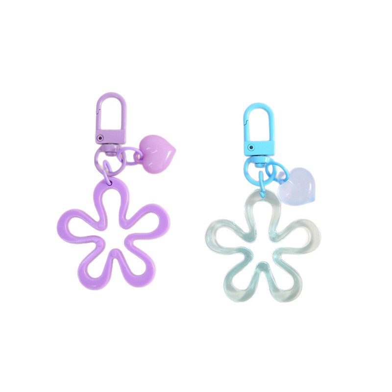 New dopamine large hollow flower keychain small peach heart accessories women's bag pendant diy handmade materials