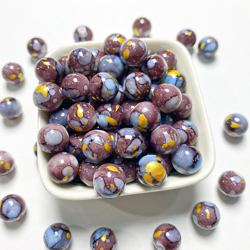 10mm water-dyed Chinese style ink-dyed pattern glass beads glass beads handmade diy jewelry accessories beads loose beads beads