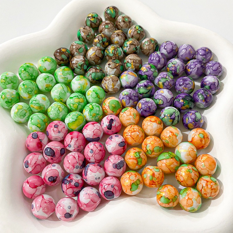 10mm water-dyed Chinese style ink-dyed pattern glass beads glass beads handmade diy jewelry accessories beads loose beads beads