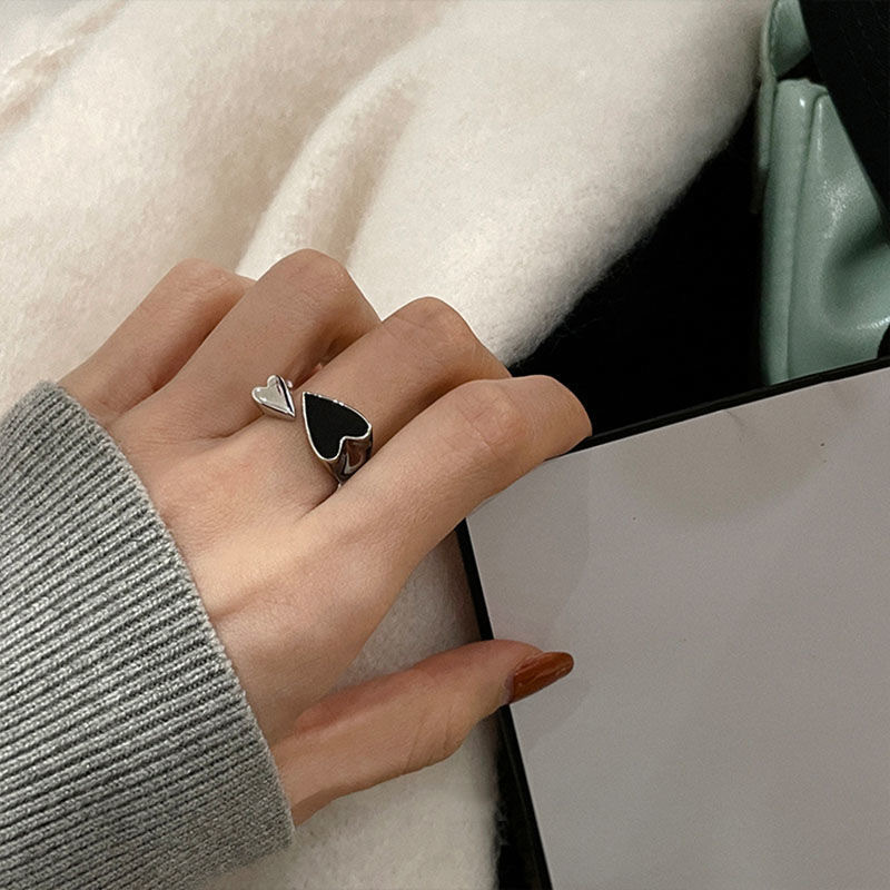 Korean style simple and versatile love ring for women ins niche design peach heart open index finger ring accessories