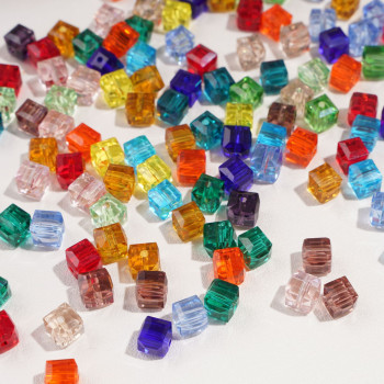 6-8mm glass crystal transparent three-dimensional square beads handmade DIY necklace bracelet accessories decoration materials