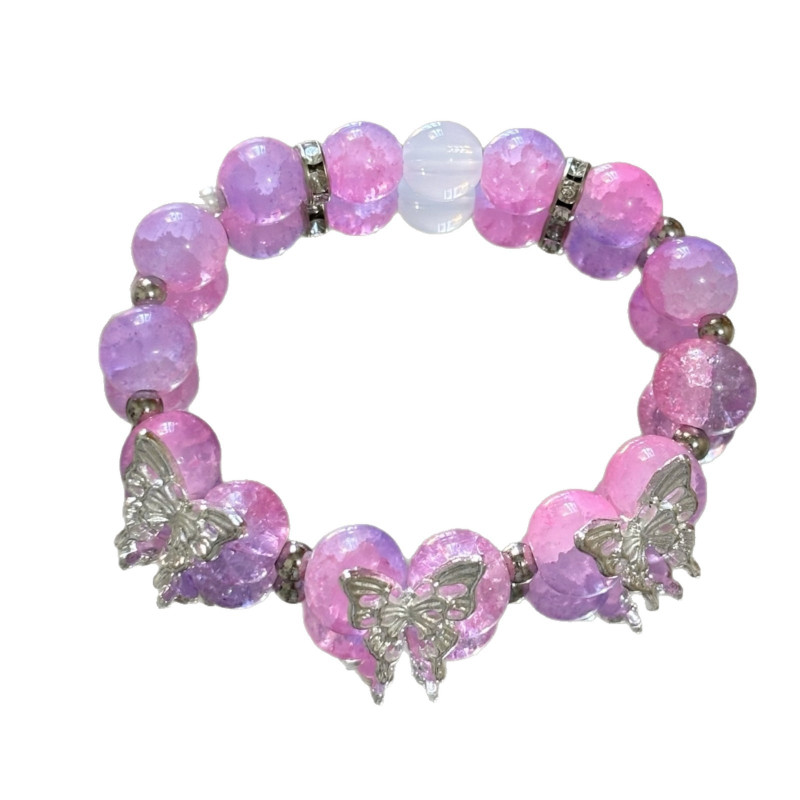 New Chinese-style pop-flower butterfly bracelet for women, sweet and fresh forest beaded bracelet, birthday gift for student girlfriends