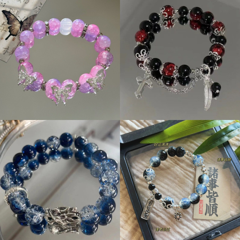 New Chinese-style pop-flower butterfly bracelet for women, sweet and fresh forest beaded bracelet, birthday gift for student girlfriends