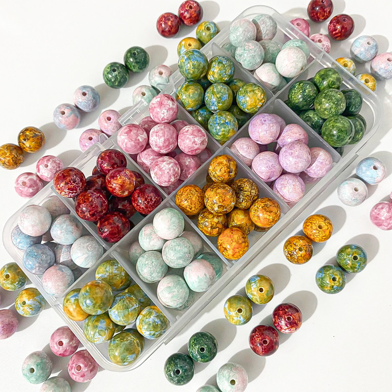 10mm Glass Oil Painting Imitation Ceramic Beads Loose Handmade Beading Material Bracelet