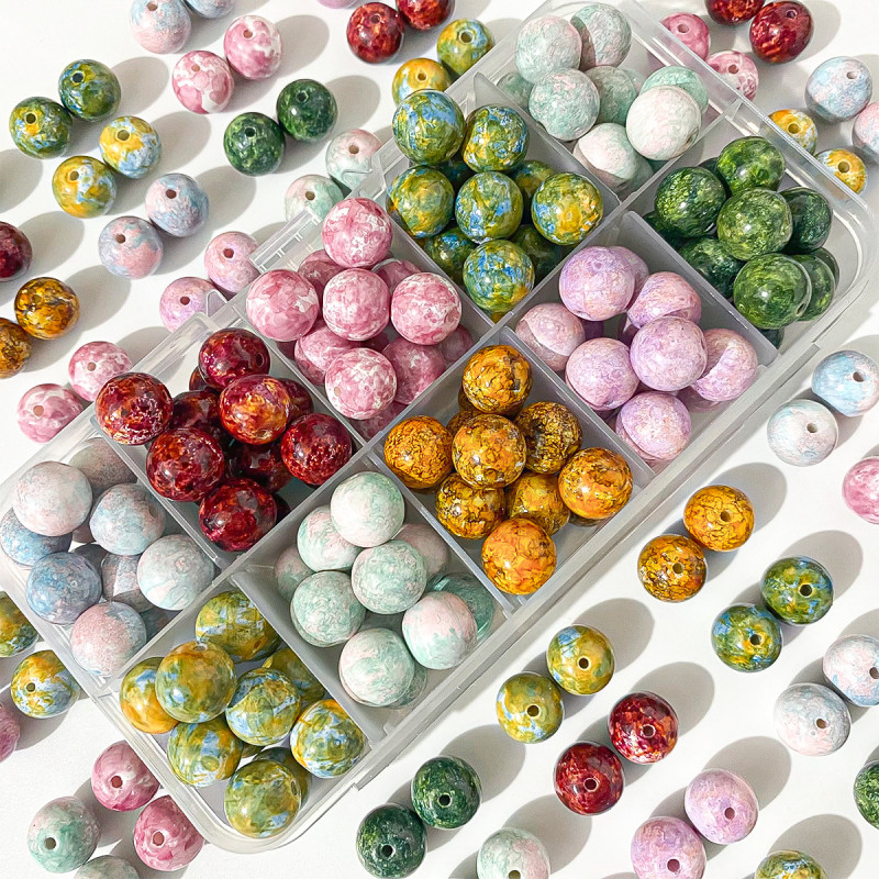 10mm Glass Oil Painting Imitation Ceramic Beads Loose Handmade Beading Material Bracelet