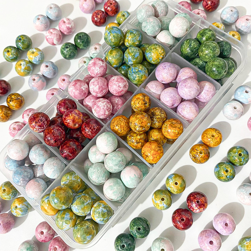 10mm Glass Oil Painting Imitation Ceramic Beads Loose Handmade Beading Material Bracelet