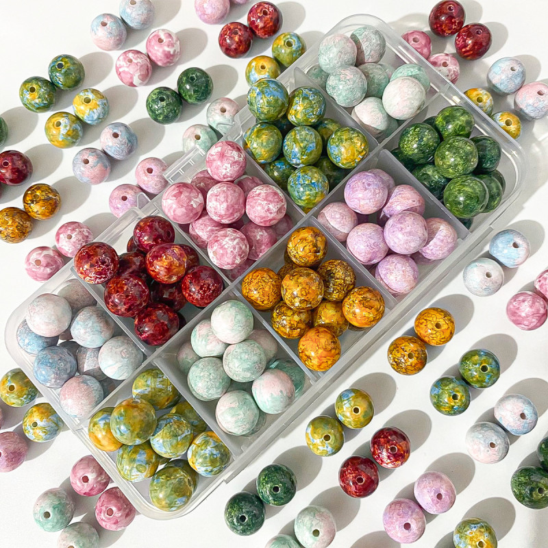 10mm Glass Oil Painting Imitation Ceramic Beads Loose Handmade Beading Material Bracelet