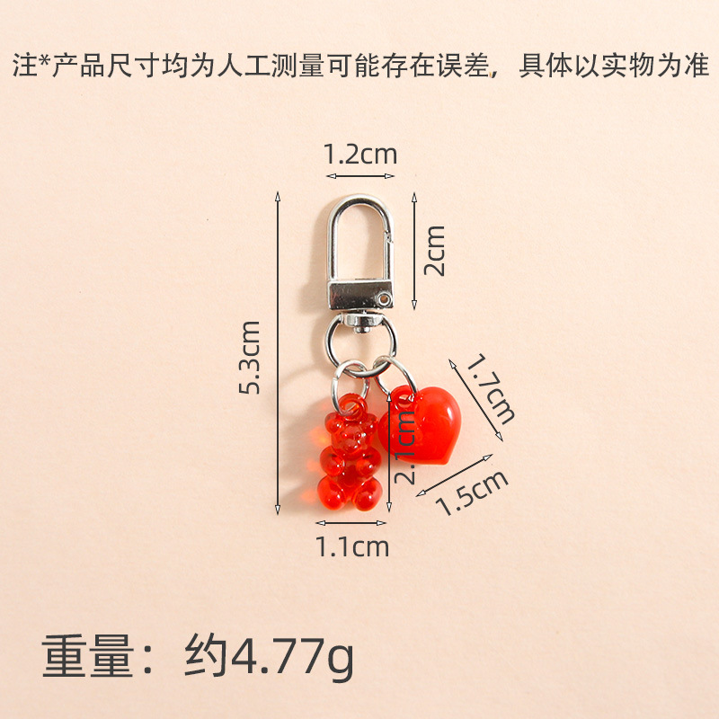 New Candy-colored Transparent Bear Keychain Peach Heart Jewelry Pendant Creative