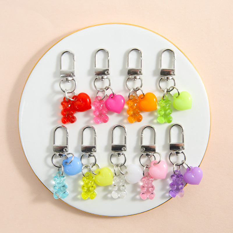 New Candy-colored Transparent Bear Keychain Peach Heart Jewelry Pendant Creative