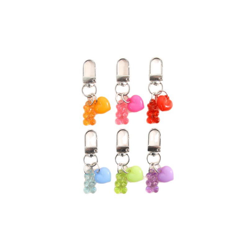 New Candy-colored Transparent Bear Keychain Peach Heart Jewelry Pendant Creative