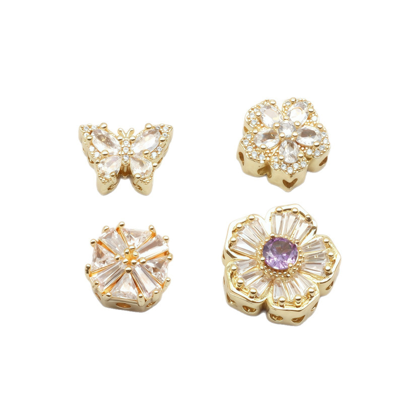 High Color Retention 14k Gold-plated Inlaid Zircon Butterfly Flower Rectangular