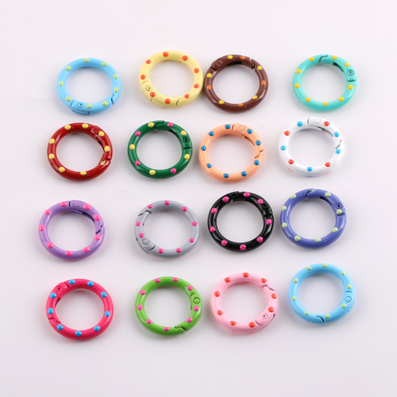 25mm Color Painted Polka Dot Spring Ring Round Open Keychain Diy Doll Accessories