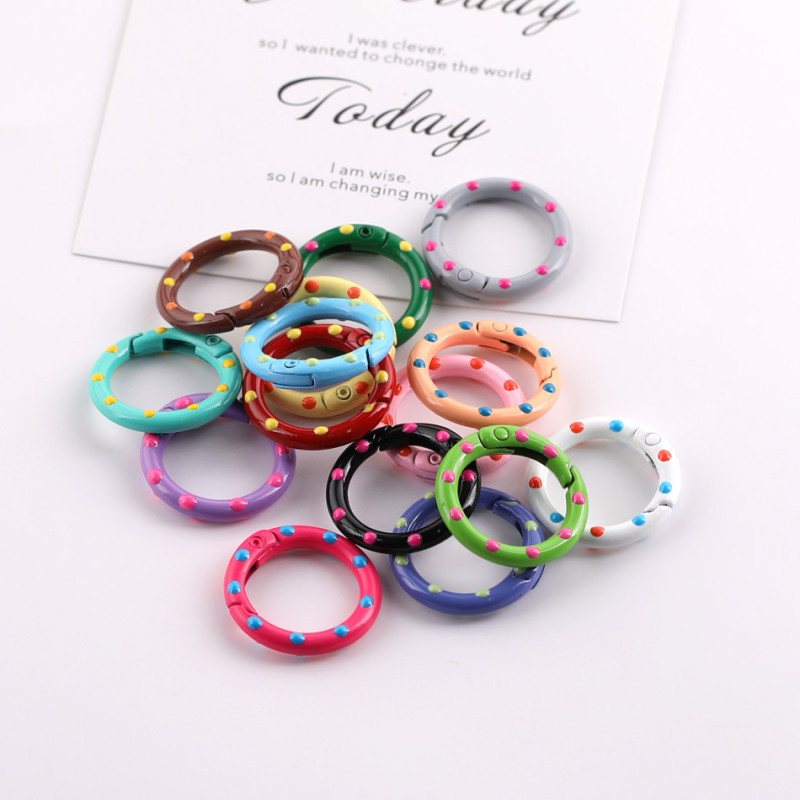 25mm Color Painted Polka Dot Spring Ring Round Open Keychain Diy Doll Accessories