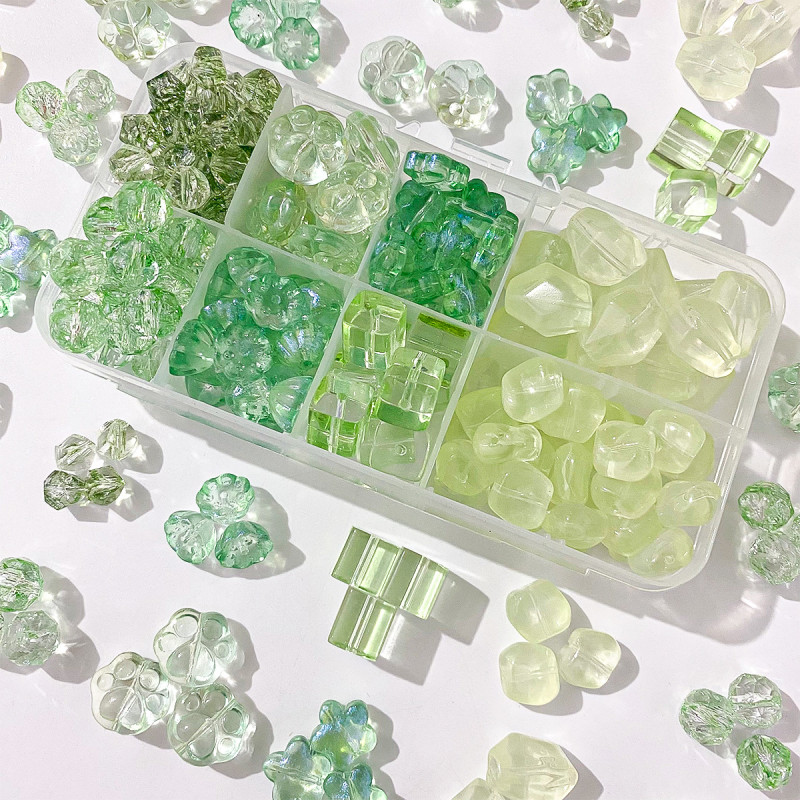 Colorful Glass Four-leaf Clover Flat Bead Bracelet Loose Handmade Diy Making Necklace
