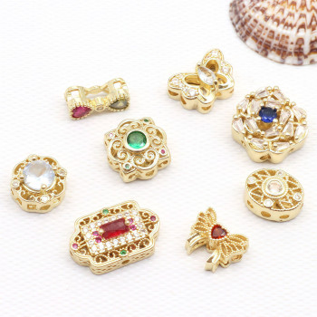 14k Gold-filled Color-preserved Micro-paved Zircon Butterfly Spacer Beads Round