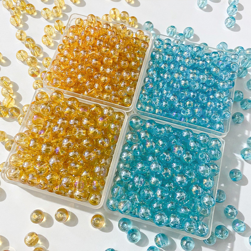 Electroplating Ab Colorful Glass Beads Transparent Diy Material Bracelet Necklace Loose