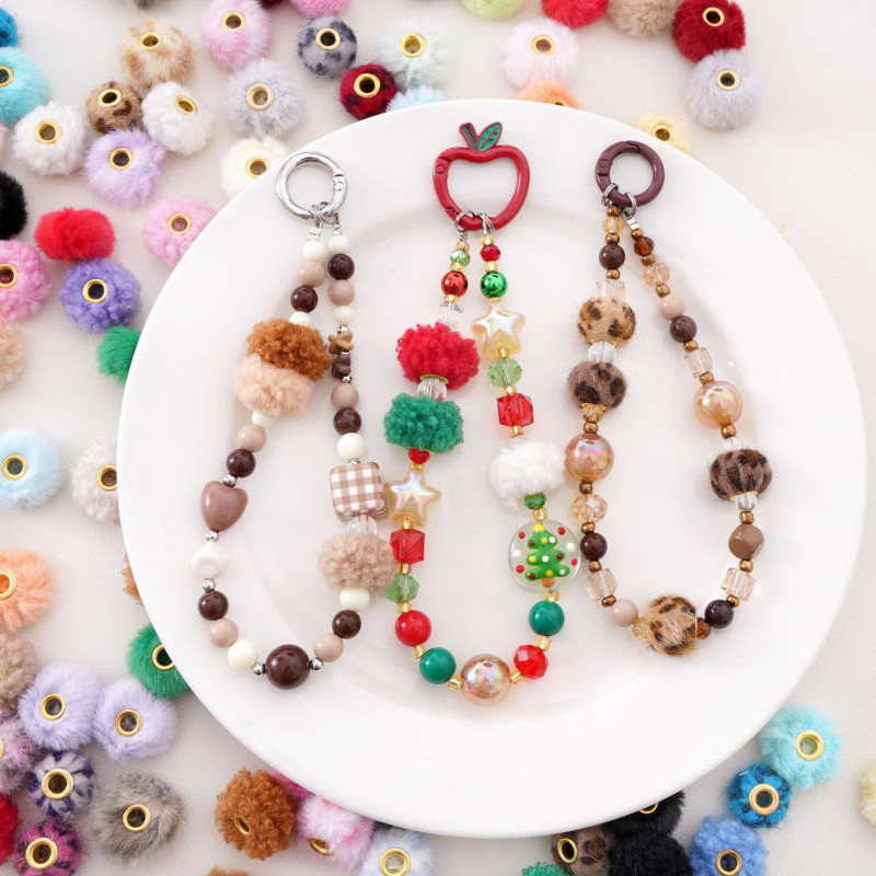 Polyester Through Hole Imitation Teddy Rabbit Fur Mink Fur Ball Separated Beads Hand