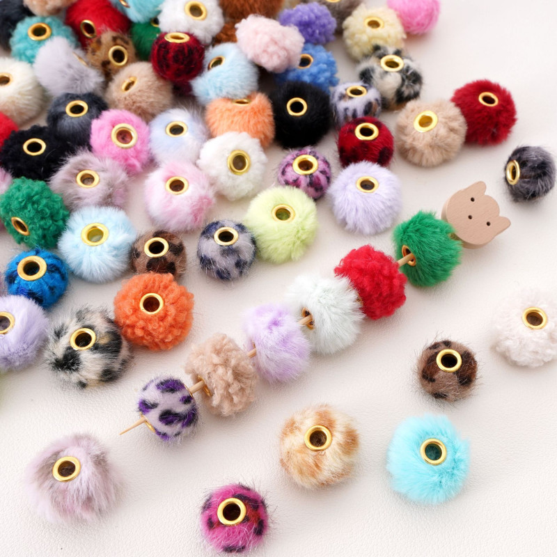 Polyester Through Hole Imitation Teddy Rabbit Fur Mink Fur Ball Separated Beads Hand