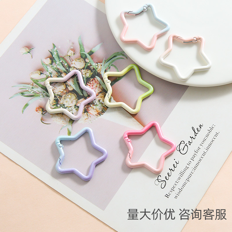 Creative Gradient Zinc Alloy Five-pointed Star Spring Buckle Paint Key Pendant Diy