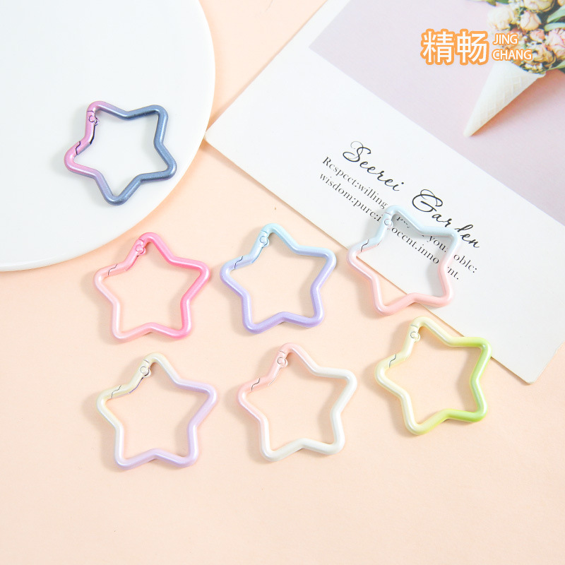 Creative Gradient Zinc Alloy Five-pointed Star Spring Buckle Paint Key Pendant Diy