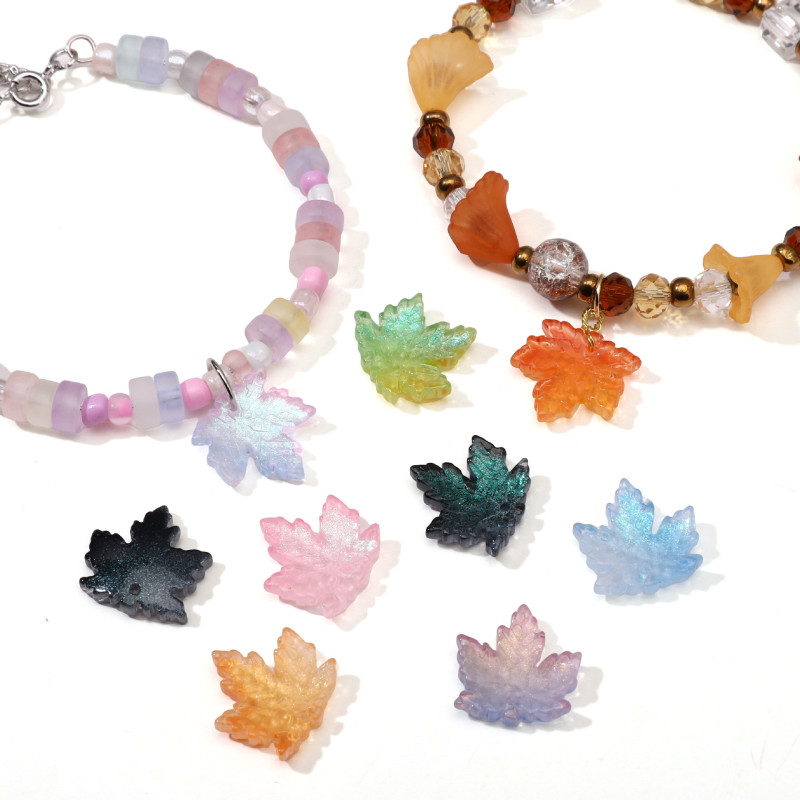 10 Vintage Glass Maple Leaf Loose Beads Hand-strung Handmade Diy Bracelet Necklace