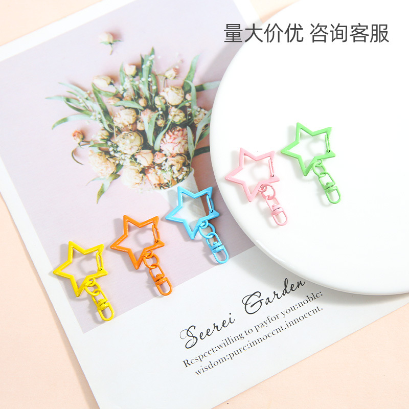 New Color Painted Five-pointed Star 8-character Buckle Key Pendant Zinc Alloy Jewelry