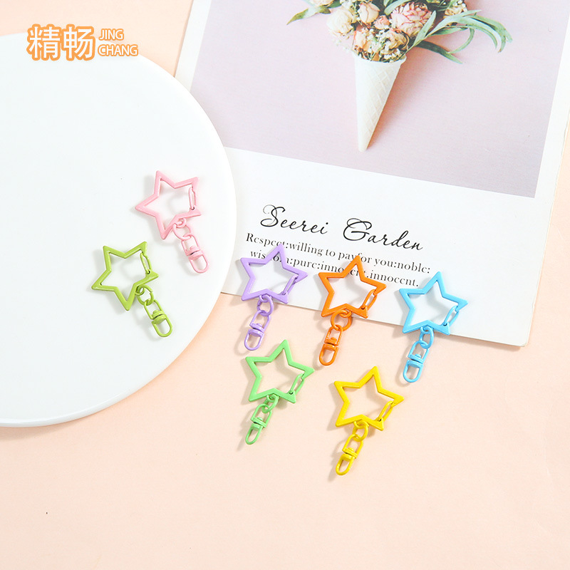 New Color Painted Five-pointed Star 8-character Buckle Key Pendant Zinc Alloy Jewelry