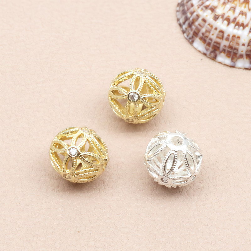 14k Gold-plated Zircon Hollow Flower Ball Separated Beads Loose Diy Handmade Bracelet