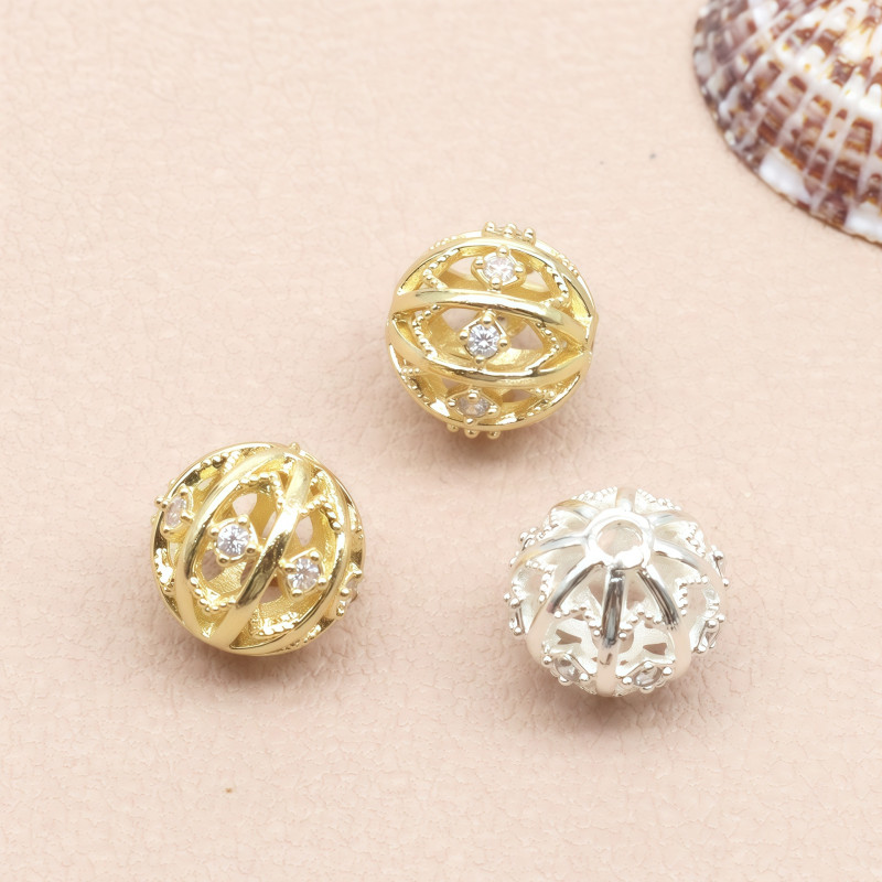 14k Gold-plated Zircon Hollow Flower Ball Separated Beads Loose Diy Handmade Bracelet