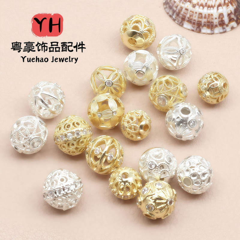 14k Gold-plated Zircon Hollow Flower Ball Separated Beads Loose Diy Handmade Bracelet