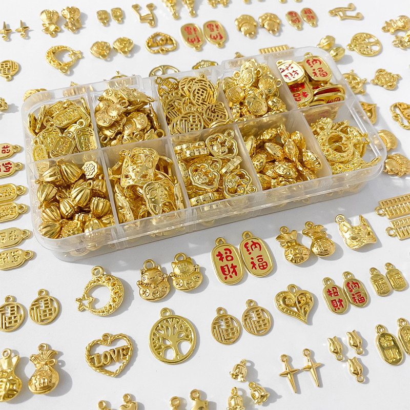 Gold Alloy Accessories Pendant Diy Handmade Bracelet Jewelry Material Blessing Character