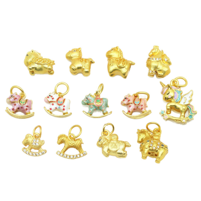 Ancient Gold Accessories Zodiac Horse Rocking Unicorn Will Make Money Soon Pendant Diy