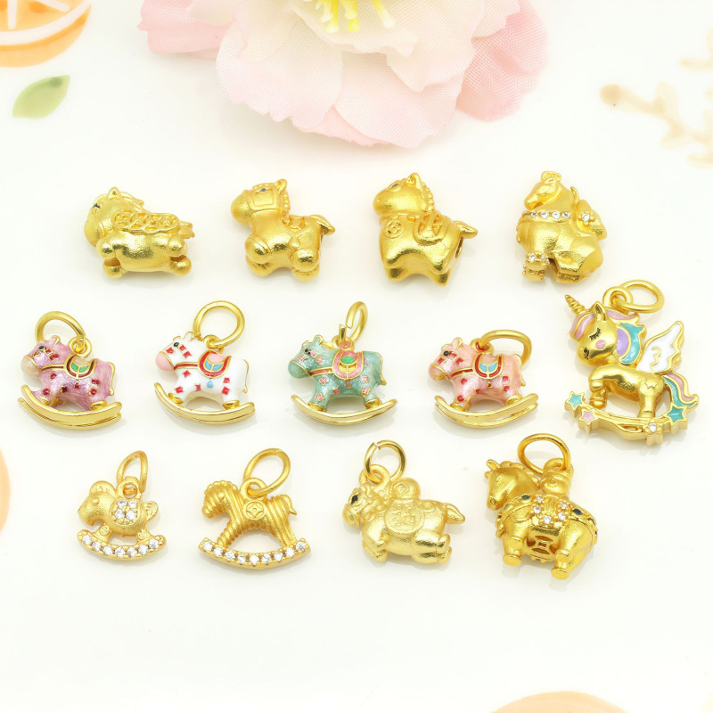 Ancient Gold Accessories Zodiac Horse Rocking Unicorn Will Make Money Soon Pendant Diy