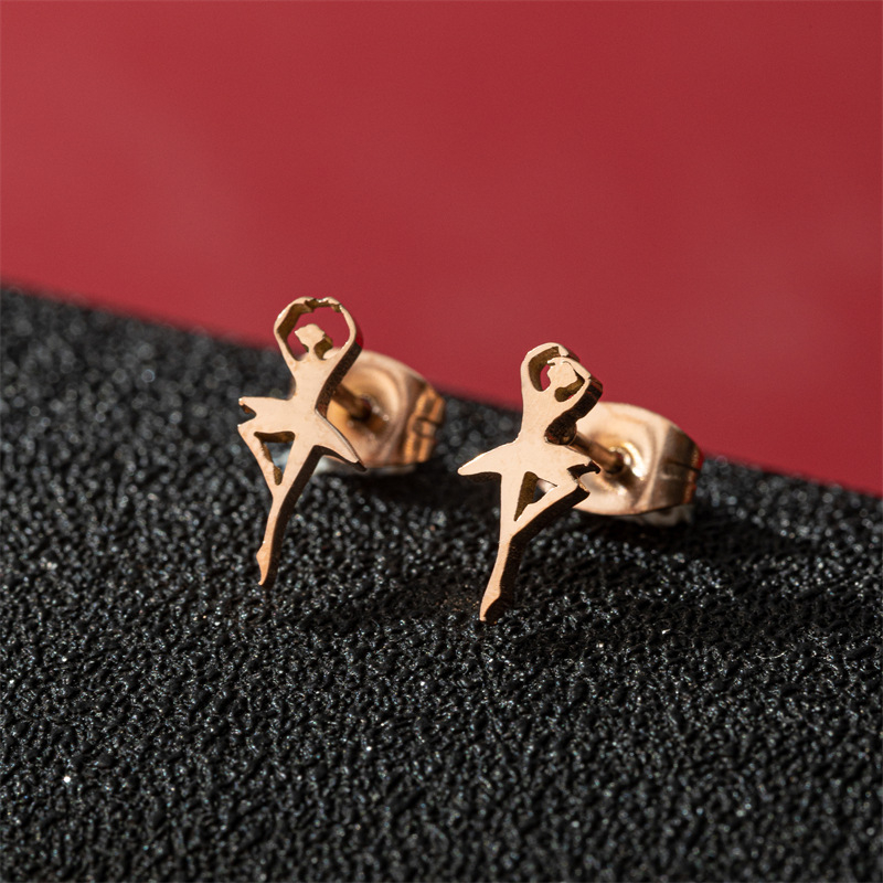 2026 New Cartoon Girl Small Earrings Mini Stainless Steel Cut Ballerina Girls Pierced
