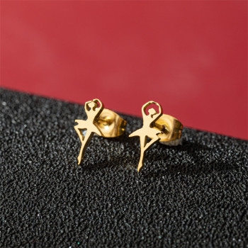 2026 New Cartoon Girl Small Earrings Mini Stainless Steel Cut Ballerina Girls Pierced