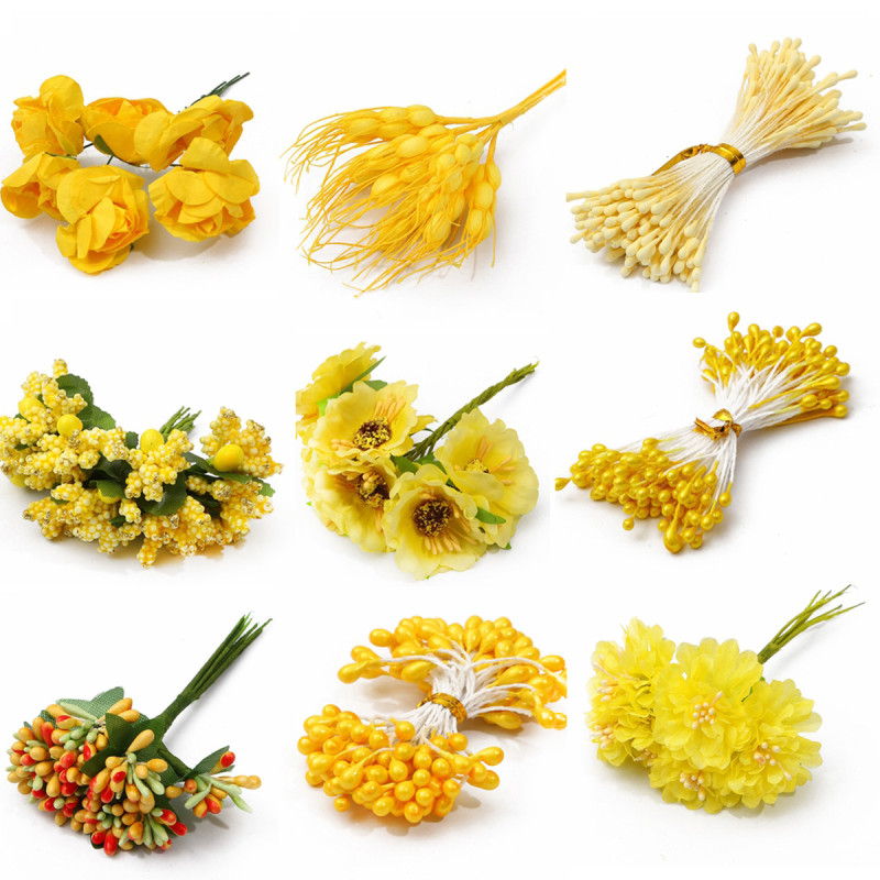 Various Styles of Simulated Flower Cores, Chiffon Flowers, Stamens, Small Fruit Handmade
