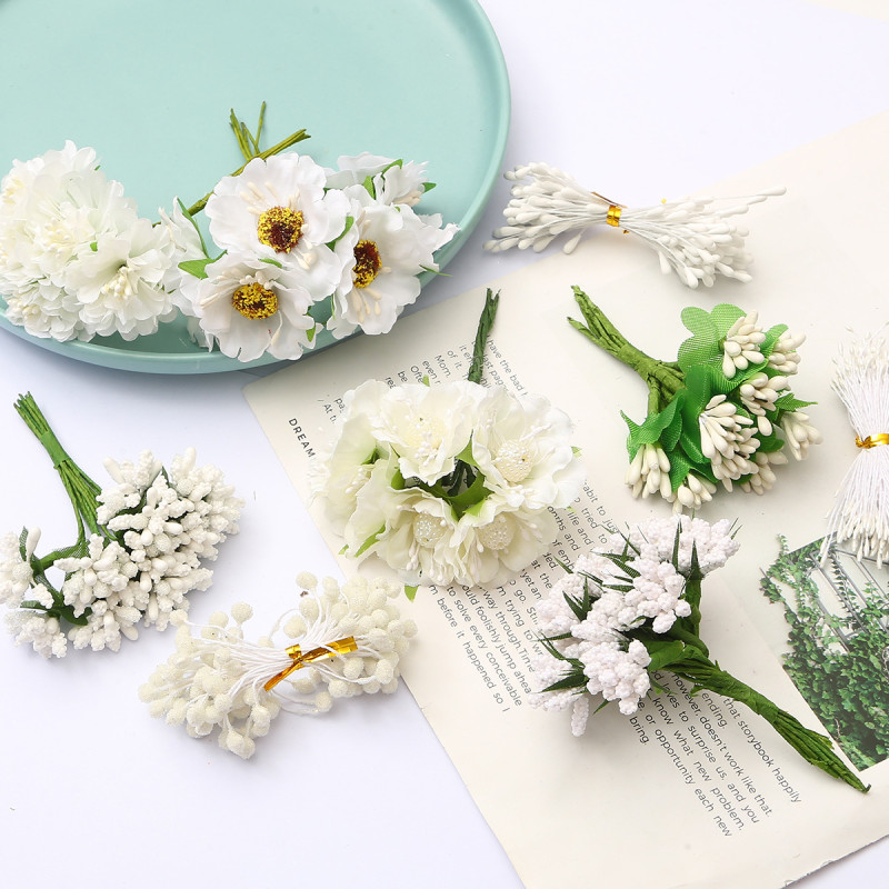 Various Styles of Simulated Flower Cores, Chiffon Flowers, Stamens, Small Fruit Handmade