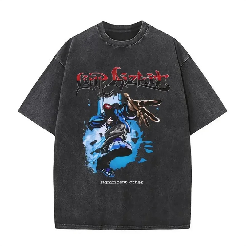 230g Men Clothing Acied Washed Tee Shirt Rock Band