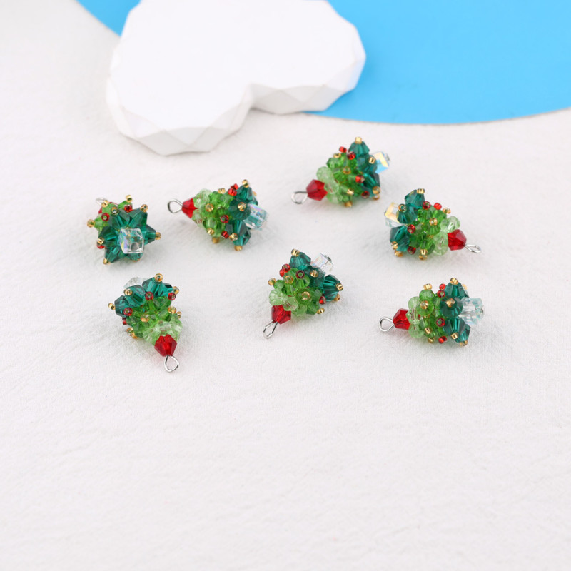 Customized Colored Crystal Glass Handmade Beaded Woven Christmas Tree Pendant Diy Jewelry