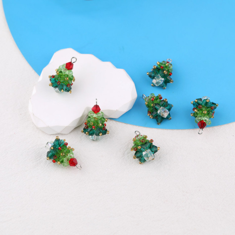 Customized Colored Crystal Glass Handmade Beaded Woven Christmas Tree Pendant Diy Jewelry