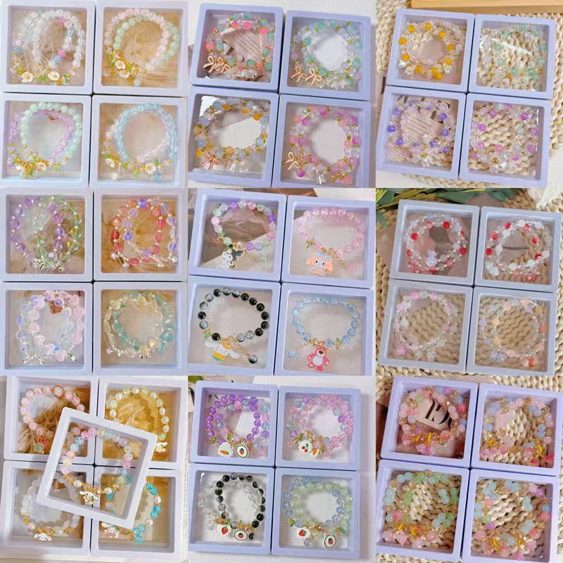 [100 Boxed ] Night Market Temple Fair Exhibition Stall Bracelet Glazed Glass Hand