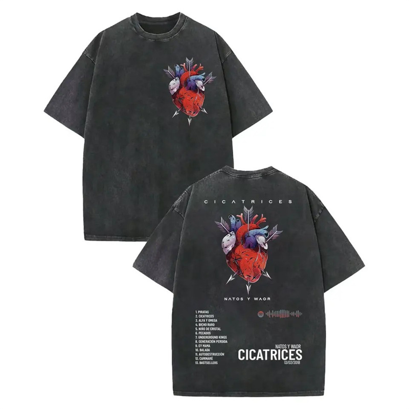 230g Cotton Vintage Washed Rap Duo Natos Y Waor T-shirt Music