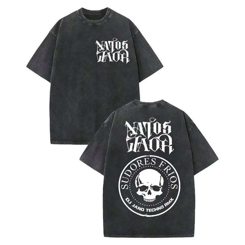 230g Cotton Vintage Washed Rap Duo Natos Y Waor T-shirt Music