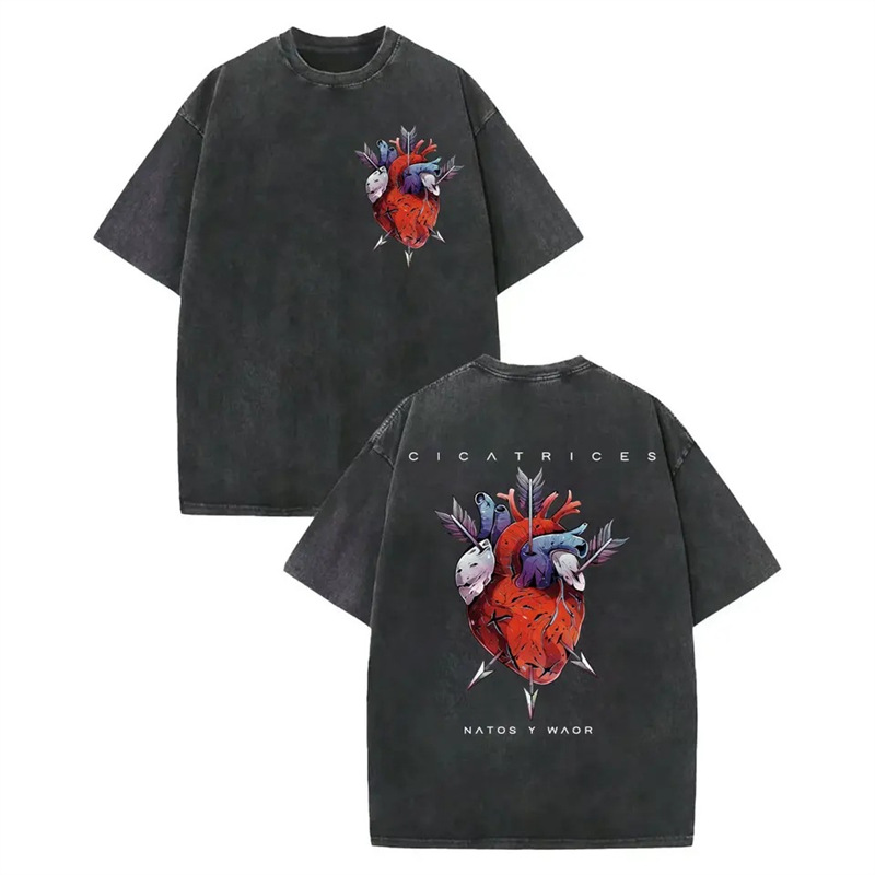 230g Cotton Vintage Washed Rap Duo Natos Y Waor T-shirt Music