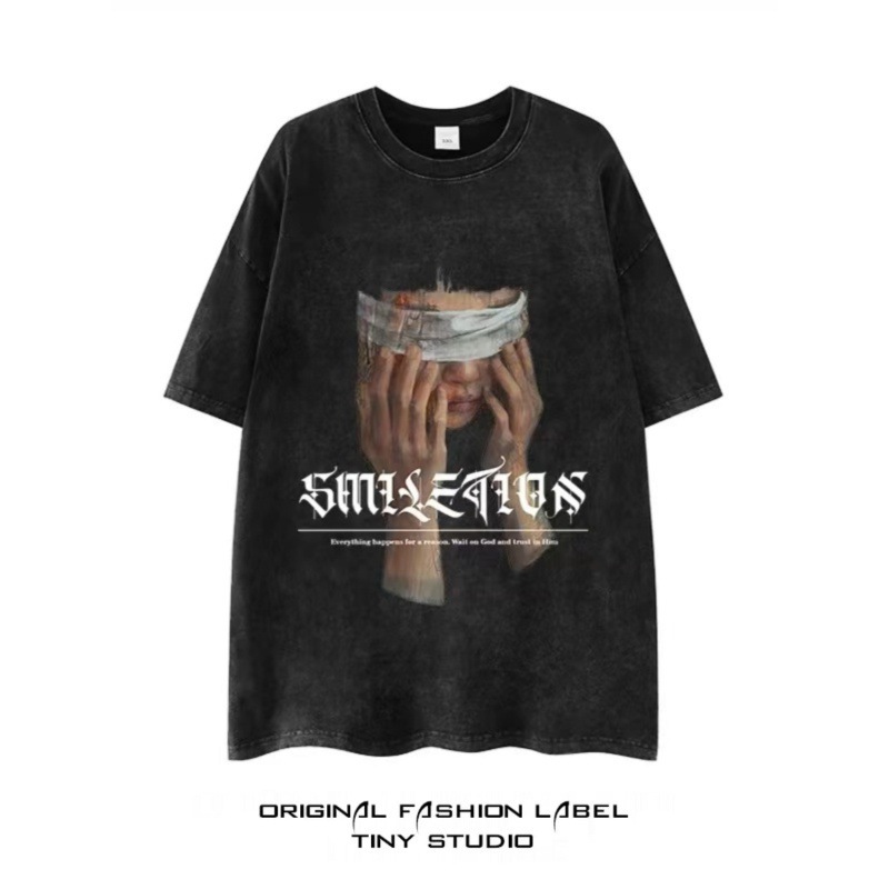 230g Retro Washed Short-sleeved T-shirt for Men and Women Oversize Couple Loose