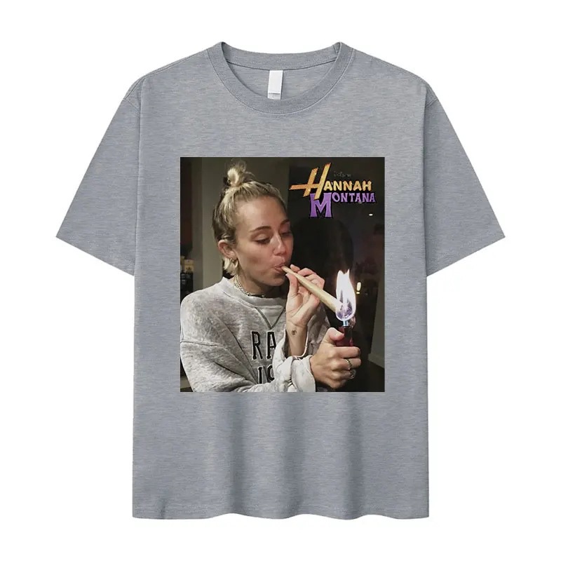 European Code [ Code] Miley Cyrus Funny Smoking T-shirt Hannah Montana Beauty